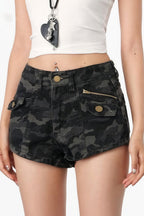 Retro Camo Denim A Line Wide Leg Shorts image 1