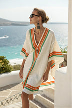 Boho V Neck Loose Print Midi Dress image 6
