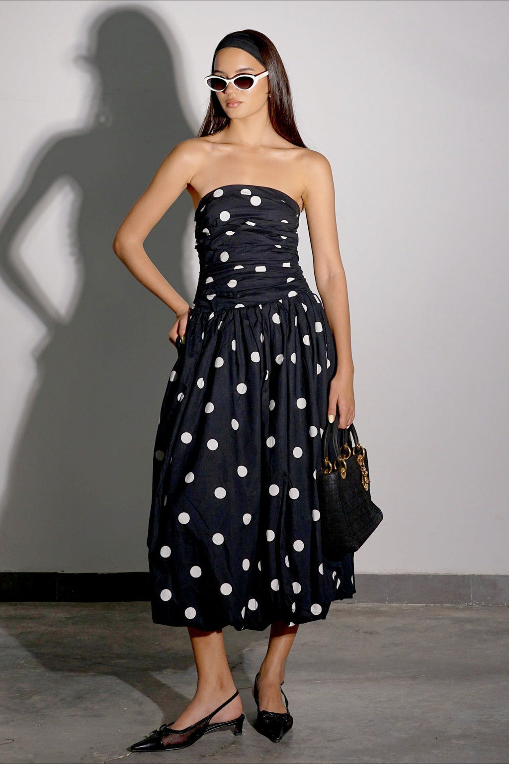 Elegant Polka Dot Strapless Bodycon Maxi Dress image 2