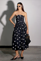 Elegant Polka Dot Strapless Bodycon Maxi Dress image 2