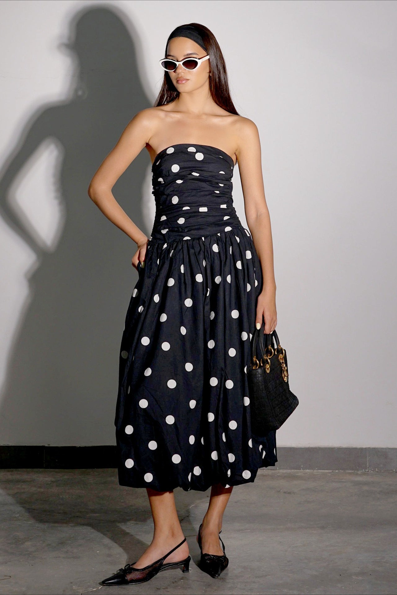 Elegant Polka Dot Strapless Bodycon Maxi Dress image 2