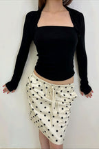 Vintage Satin Polka Dot Drawstring Midi Skirt image 6