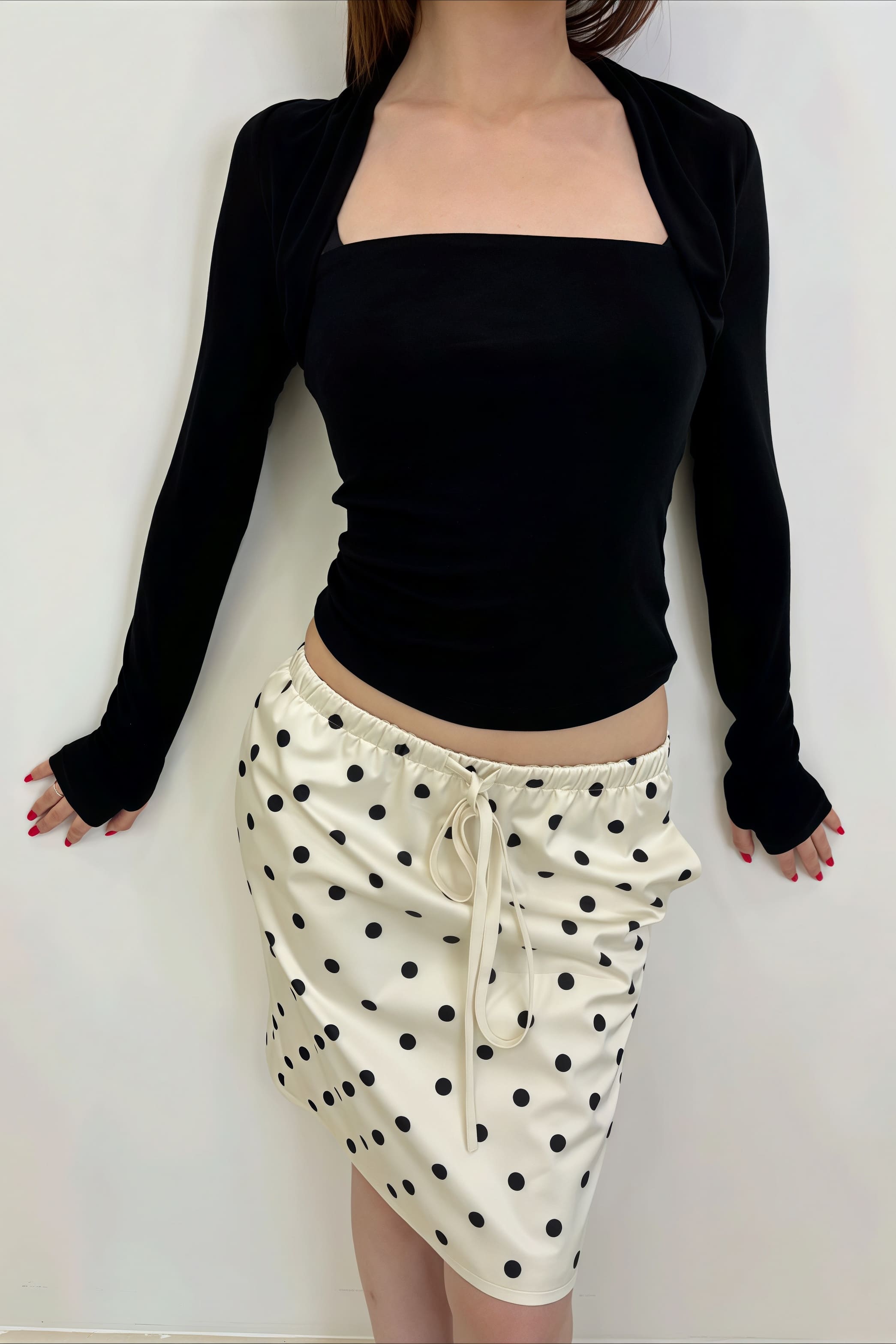 Vintage Satin Polka Dot Drawstring Midi Skirt image 6