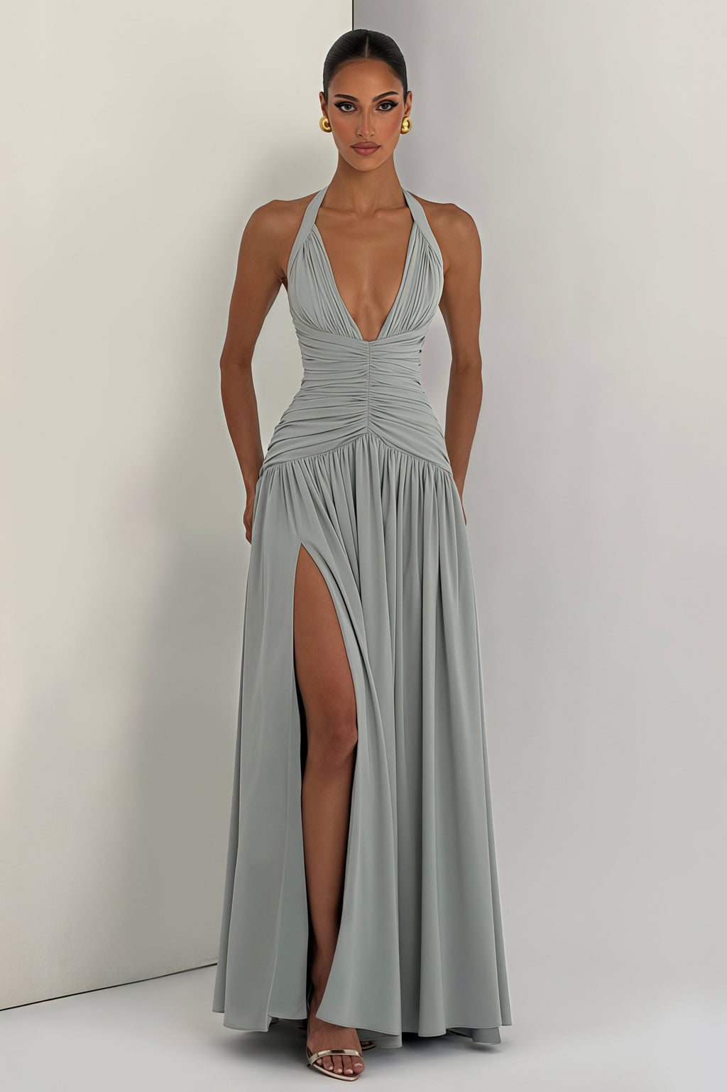 Elegant Halter Neck Slit Backless Maxi Dress image 1