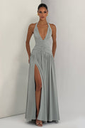 Elegant Halter Neck Slit Backless Maxi Dress image 1