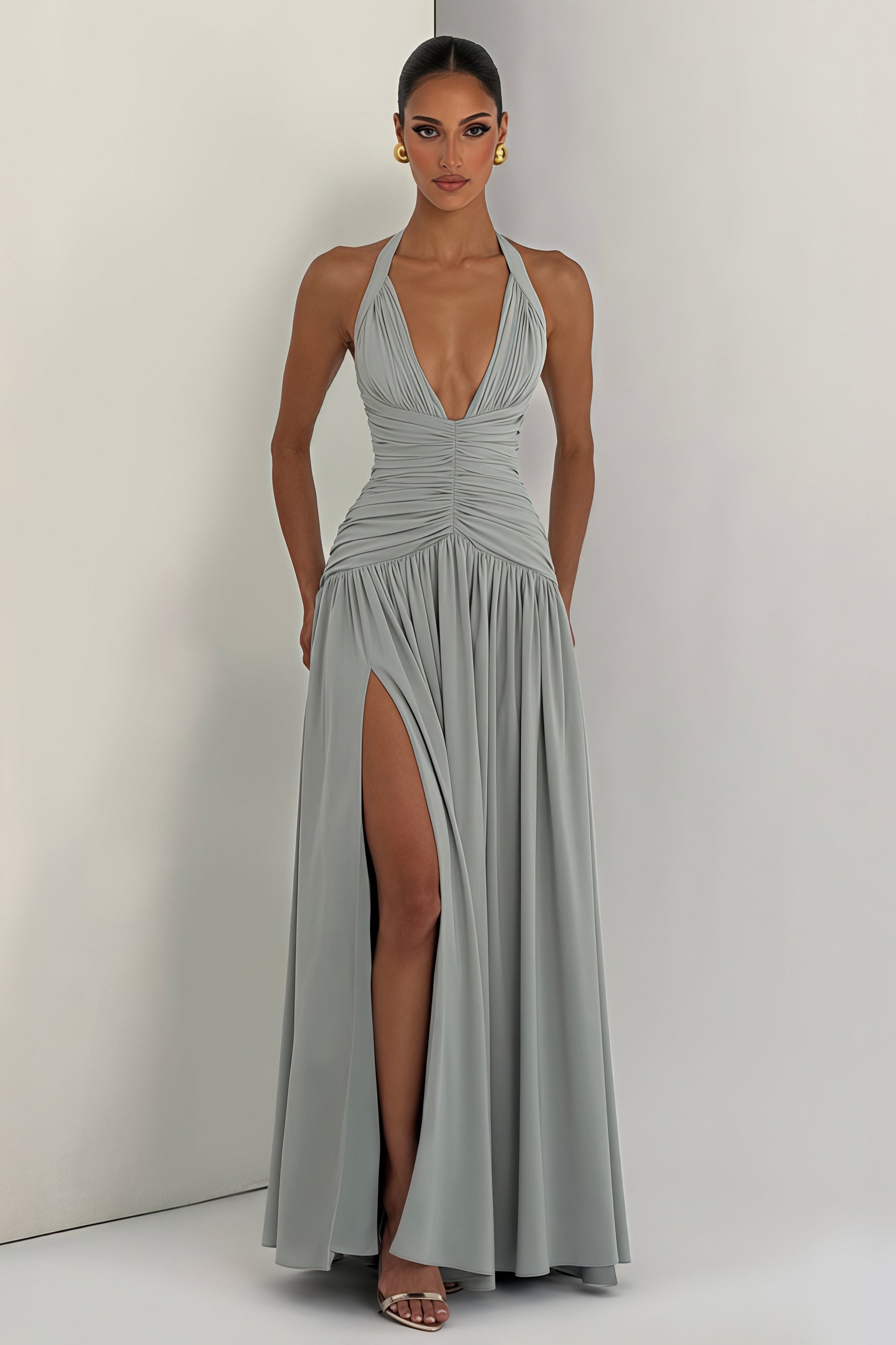 Elegant Halter Neck Slit Backless Maxi Dress image 1
