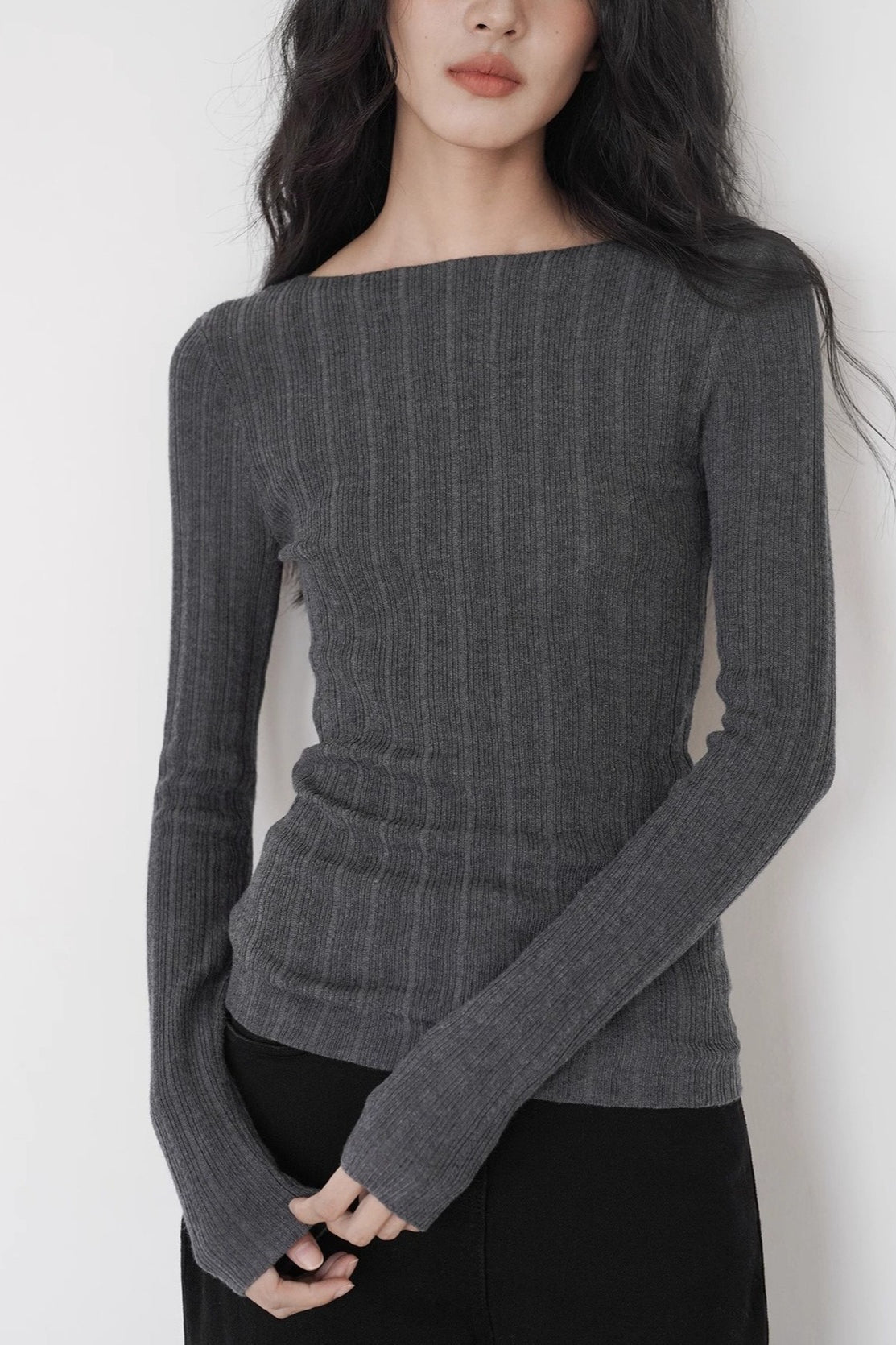 Semi-Sheer Unique Fitted Knit Top image 1