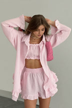 Ruffled Loose Casual Long Sleeve Three Piece Set image 1