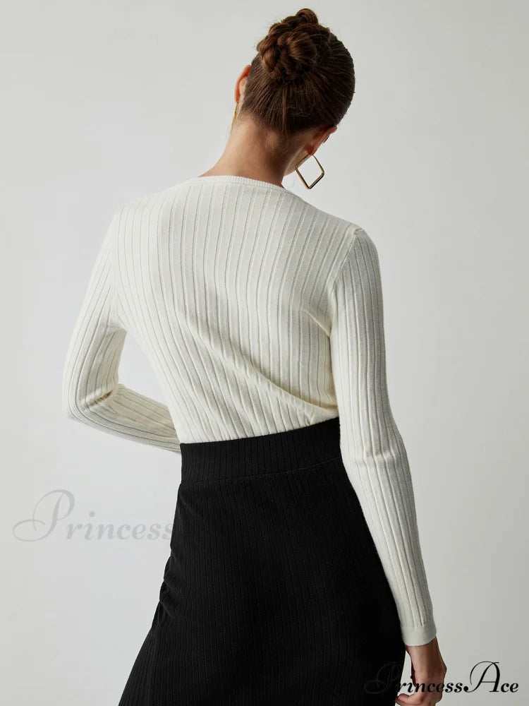 Diagonal Buttoned Rib Trendy Long Sleeve Top image 3