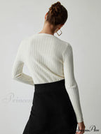 Diagonal Buttoned Rib Trendy Long Sleeve Top image 3