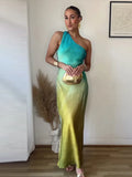 Diagonal Collar Gradient Vacation Dress image 1