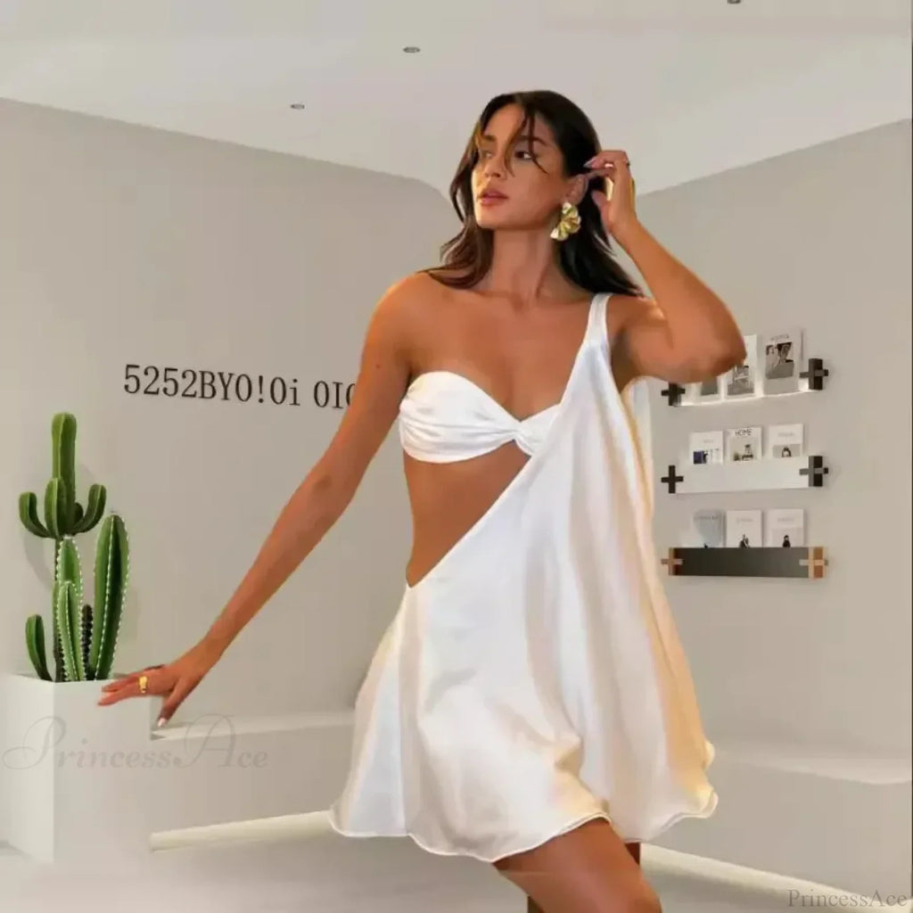 Diagonal Shoulder Mesh Mini Dress image 1