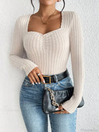 Diamond Collar Casual Knitted Long Sleeve T-shirt Women image 11