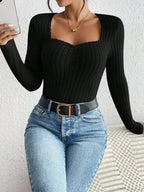 Diamond Collar Casual Knitted Long Sleeve T-shirt Women image 6