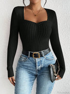 Diamond Collar Casual Knitted Long Sleeve T-shirt Women image 3