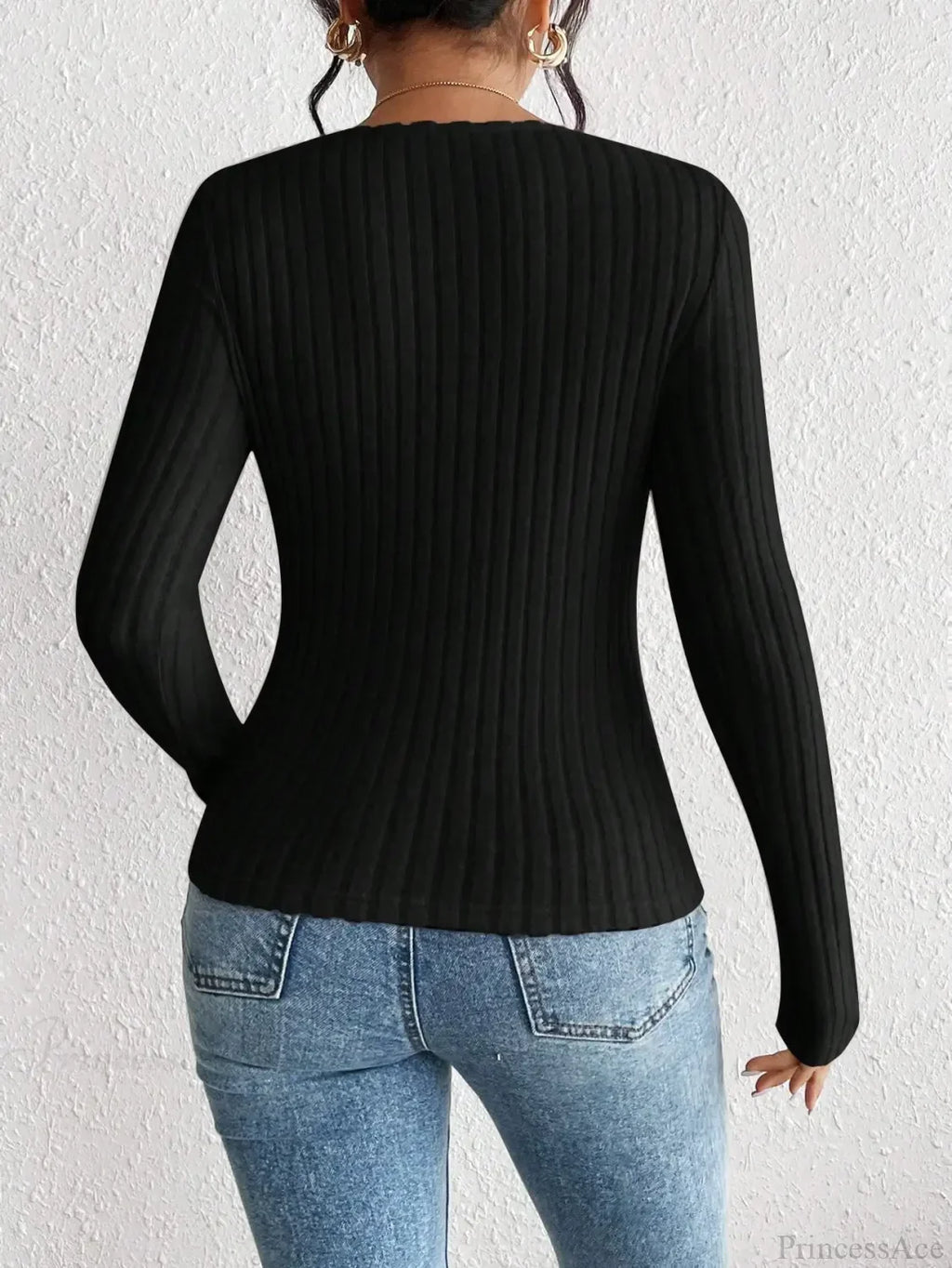 Diamond Collar Casual Knitted Long Sleeve T-shirt Women image 2