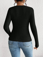 Diamond Collar Casual Knitted Long Sleeve T-shirt Women image 2