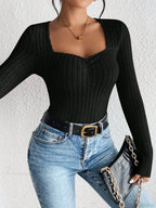 Diamond Collar Casual Knitted Long Sleeve T-shirt Women image 4