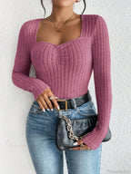 Diamond Collar Casual Knitted Long Sleeve T-shirt Women image 10