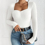 Diamond Collar Casual Knitted Long Sleeve T-shirt Women image 9