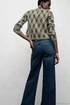 Diamond Pattern Round Neck Knitted Cardigan image 4