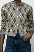 Diamond Pattern Round Neck Knitted Cardigan image 1