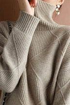 Diamond Pattern Turtleneck Loose Long-Sleeve Sweater image 6