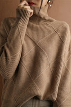 Diamond Pattern Turtleneck Loose Long-Sleeve Sweater image 2