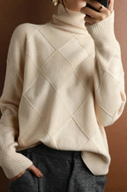 Diamond Pattern Turtleneck Loose Long-Sleeve Sweater image 10