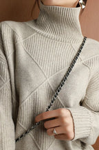 Diamond Pattern Turtleneck Loose Long-Sleeve Sweater image 7