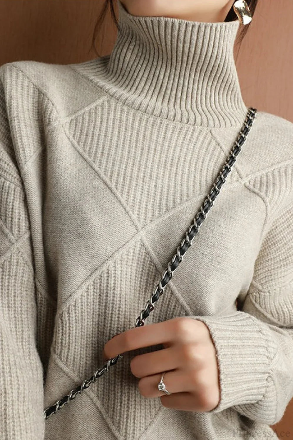 Diamond Pattern Turtleneck Loose Long-Sleeve Sweater image 7