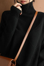 Diamond Pattern Turtleneck Loose Long-Sleeve Sweater image 13