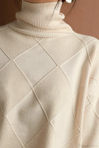Diamond Pattern Turtleneck Loose Long-Sleeve Sweater image 9