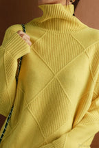 Diamond Pattern Turtleneck Loose Long-Sleeve Sweater image 17