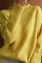 Diamond Pattern Turtleneck Loose Long-Sleeve Sweater image 14