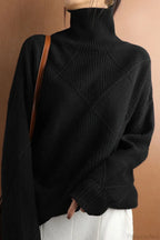 Diamond Pattern Turtleneck Loose Long-Sleeve Sweater image 11