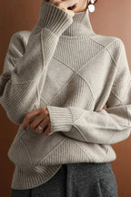 Diamond Pattern Turtleneck Loose Long-Sleeve Sweater image 5