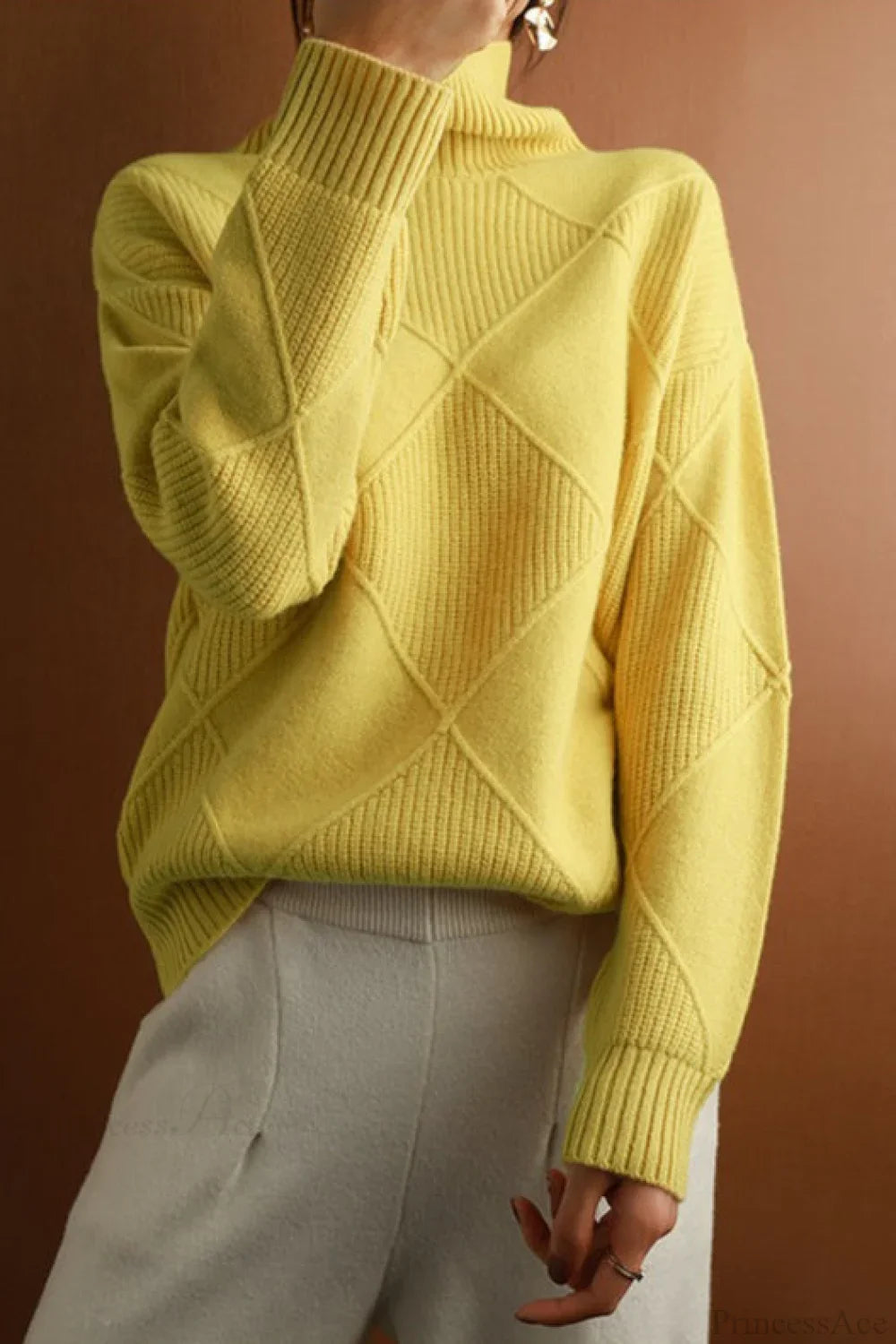 Diamond Pattern Turtleneck Loose Long-Sleeve Sweater image 15
