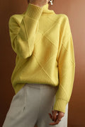 Diamond Pattern Turtleneck Loose Long-Sleeve Sweater image 15