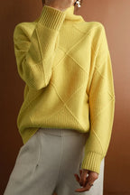 Diamond Pattern Turtleneck Loose Long-Sleeve Sweater image 15