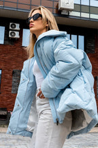 Diamond Quilted Matte Shiny Oversized Wide Lapel Coat image 4