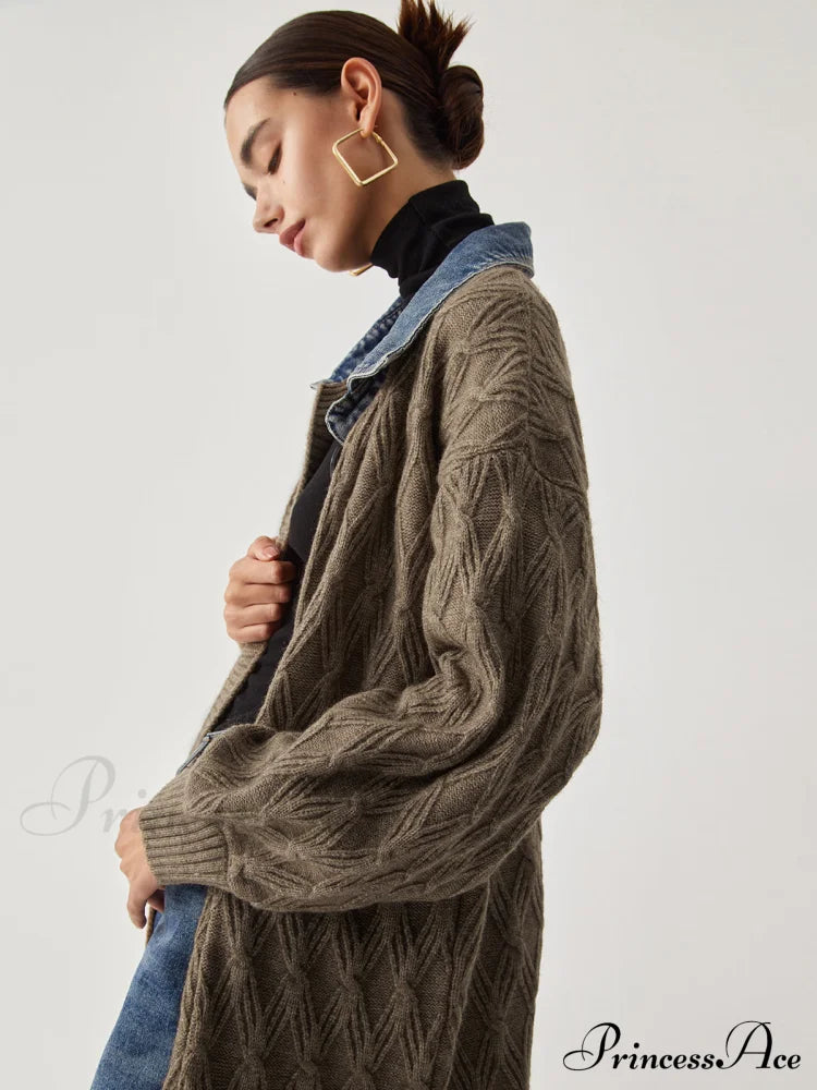 Diamond Stitch Graceful Knitting Longline Cardigan image 2