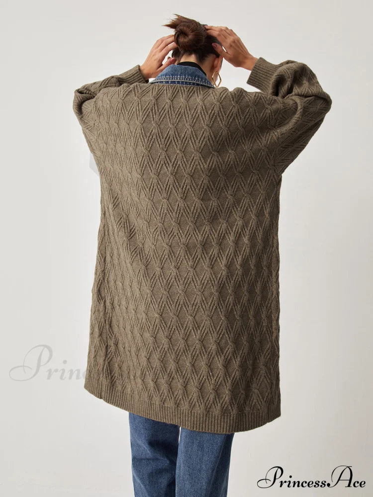 Diamond Stitch Graceful Knitting Longline Cardigan image 6