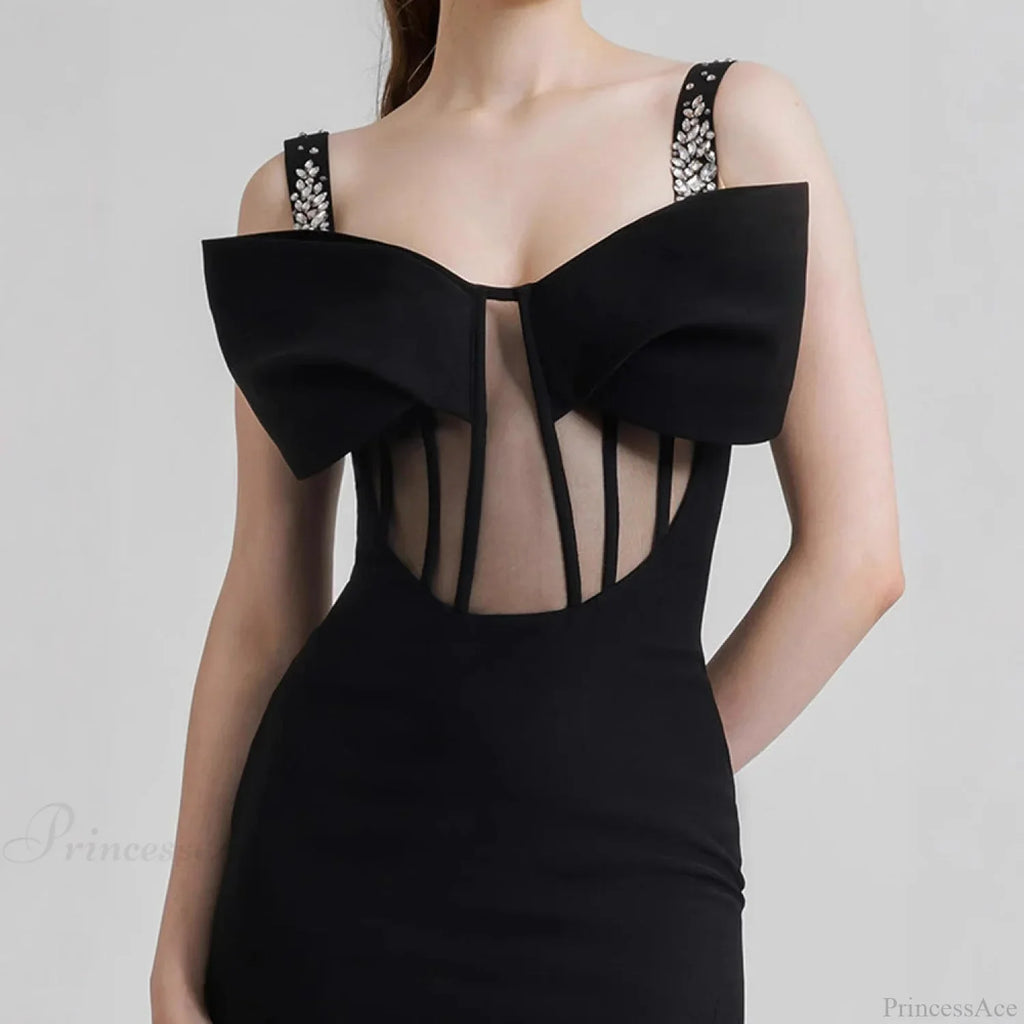 Diamond Strap Bow Slit Elegant Prom Dress image 1