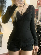 Dirty Lace V-neck Knit Top image 2