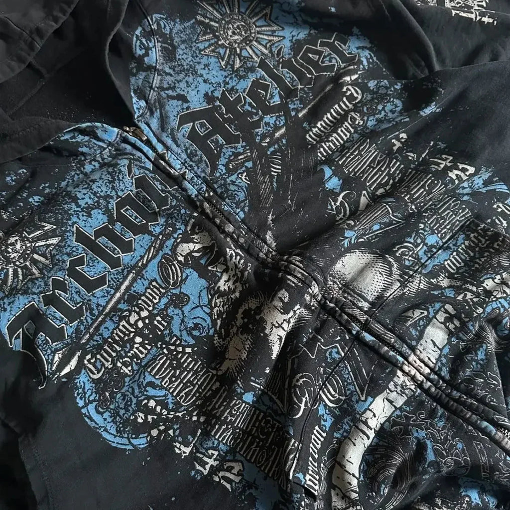 Distress Medieval Vintage Zip Hoodie image 4