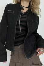 Distressed Black Denim Retro Casual Long-Sleeve Jacket image 2
