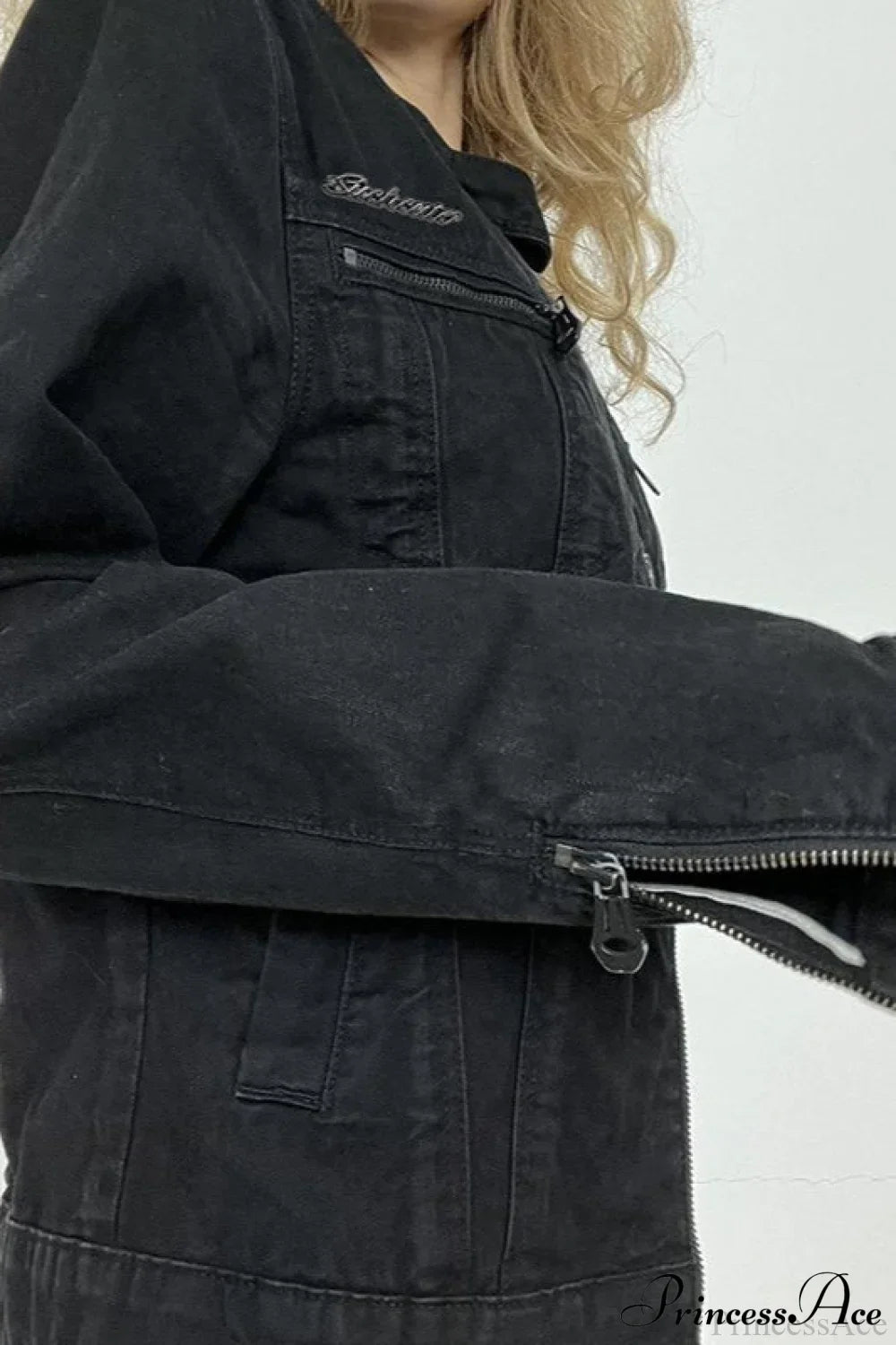Distressed Black Denim Retro Casual Long-Sleeve Jacket image 3