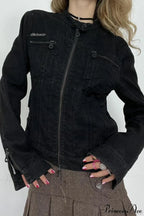 Distressed Black Denim Retro Casual Long-Sleeve Jacket image 1