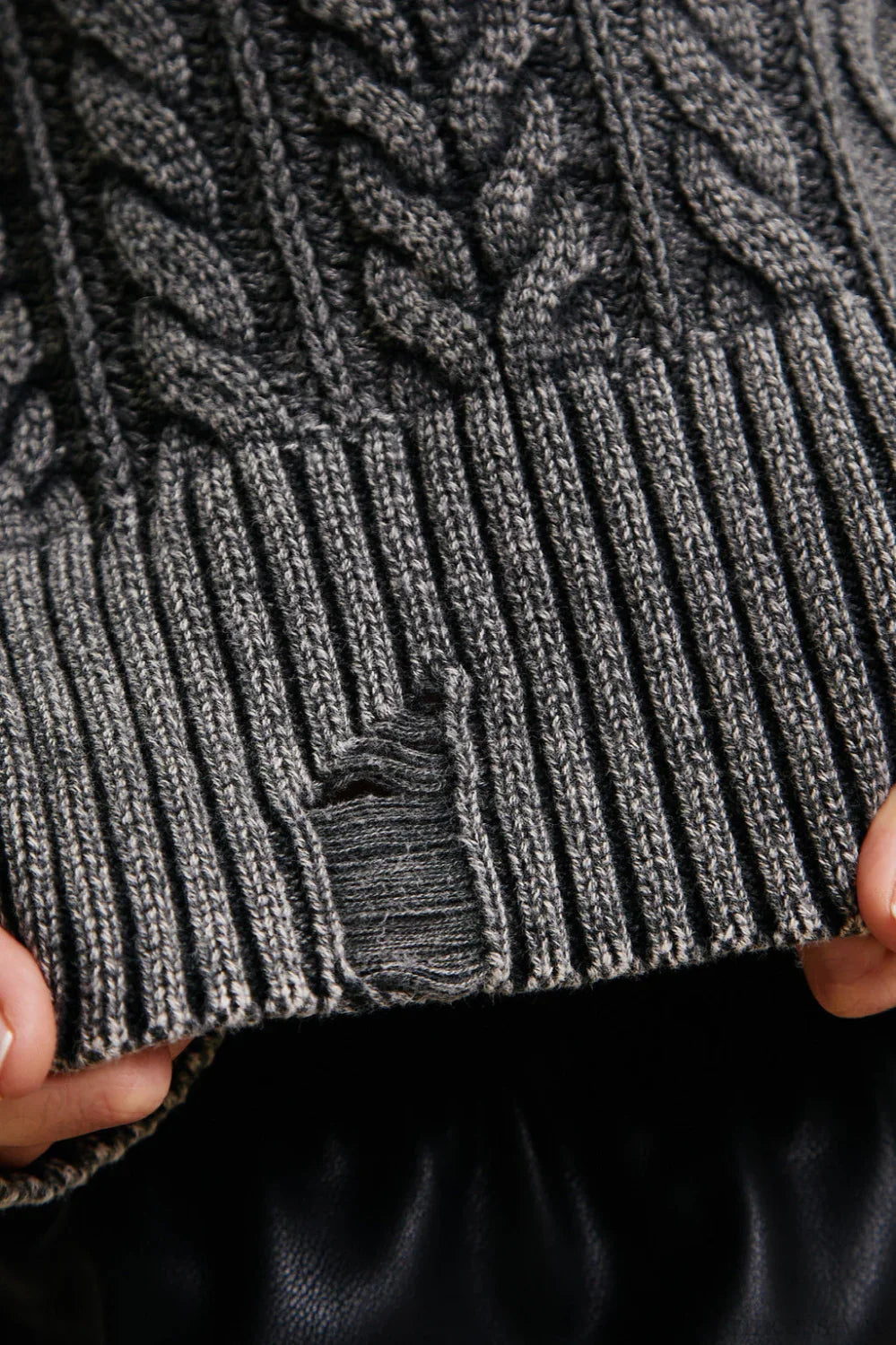 Distressed Crew Neck Cropped Crop Top Knit Sweater image 3